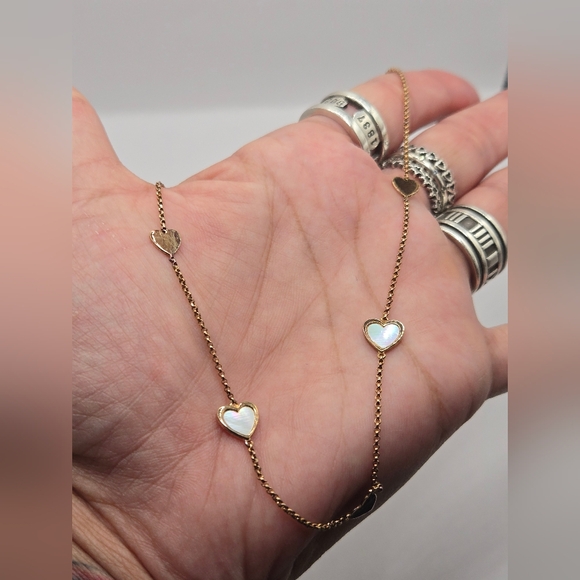 Sterling Silver Gold Heart Necklace with Mother of Pearl Accents - Picture 1 of 6